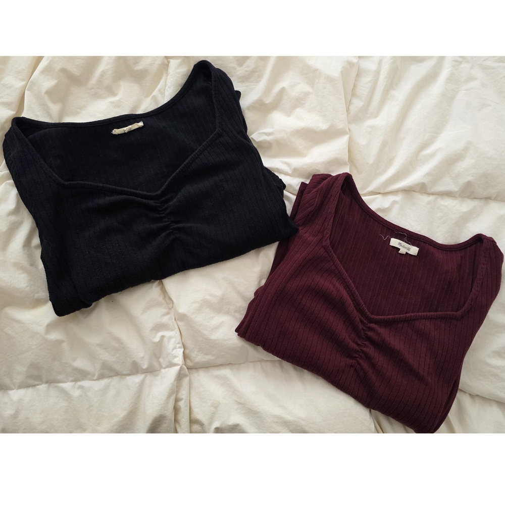 Madewell Burgundy & Black Sweetheart Long Sleeve Top